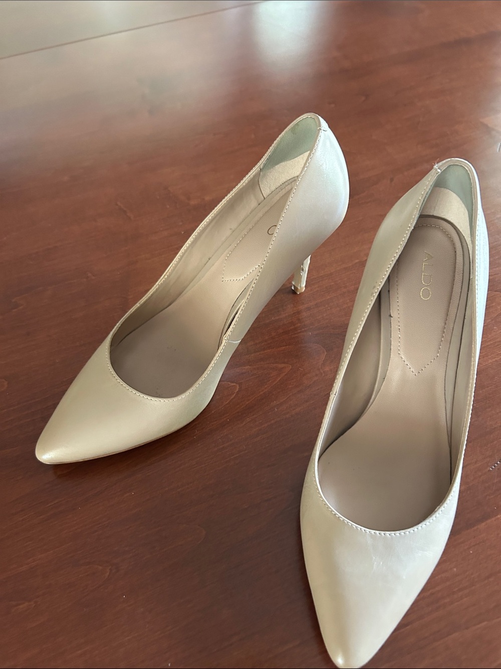 ALDO Beige Pointed-Toe Mid Heel Pumps